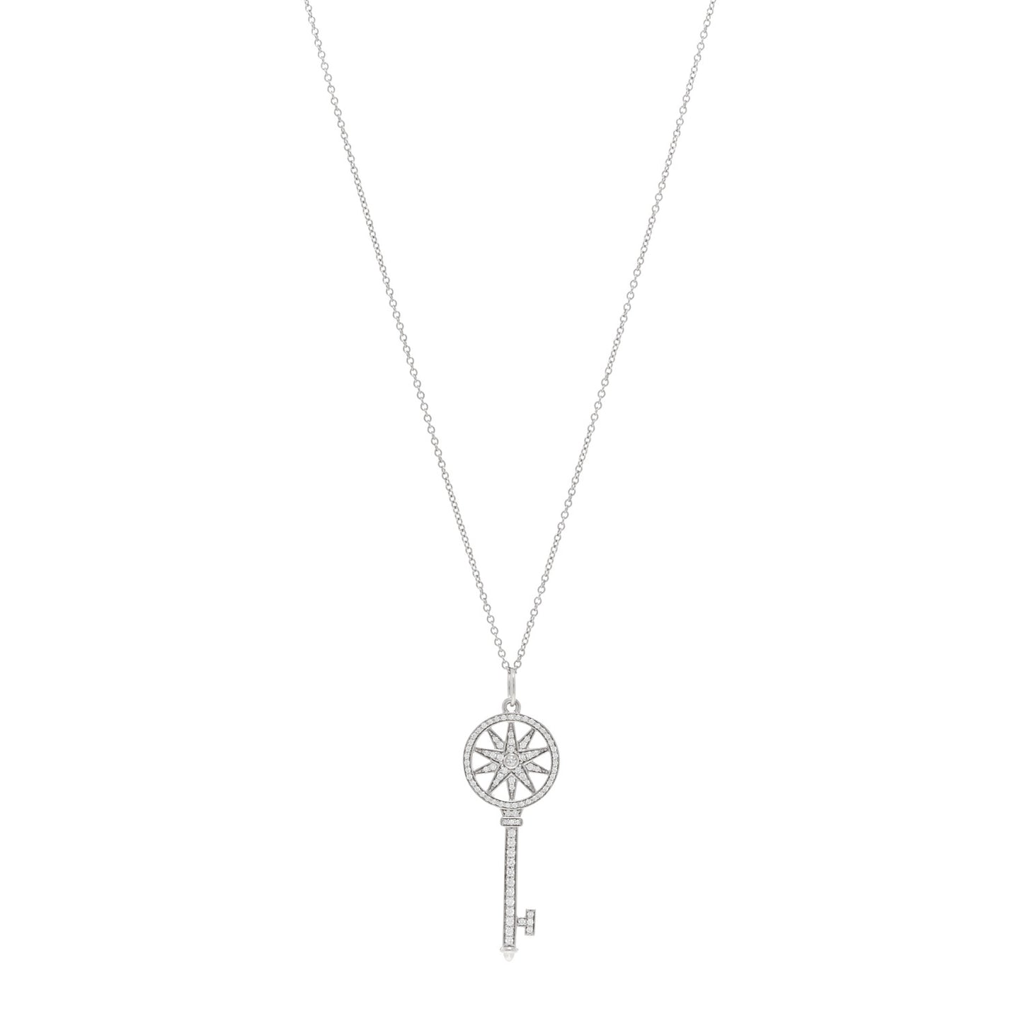 Platinum Diamond Star Key Pendant Necklace