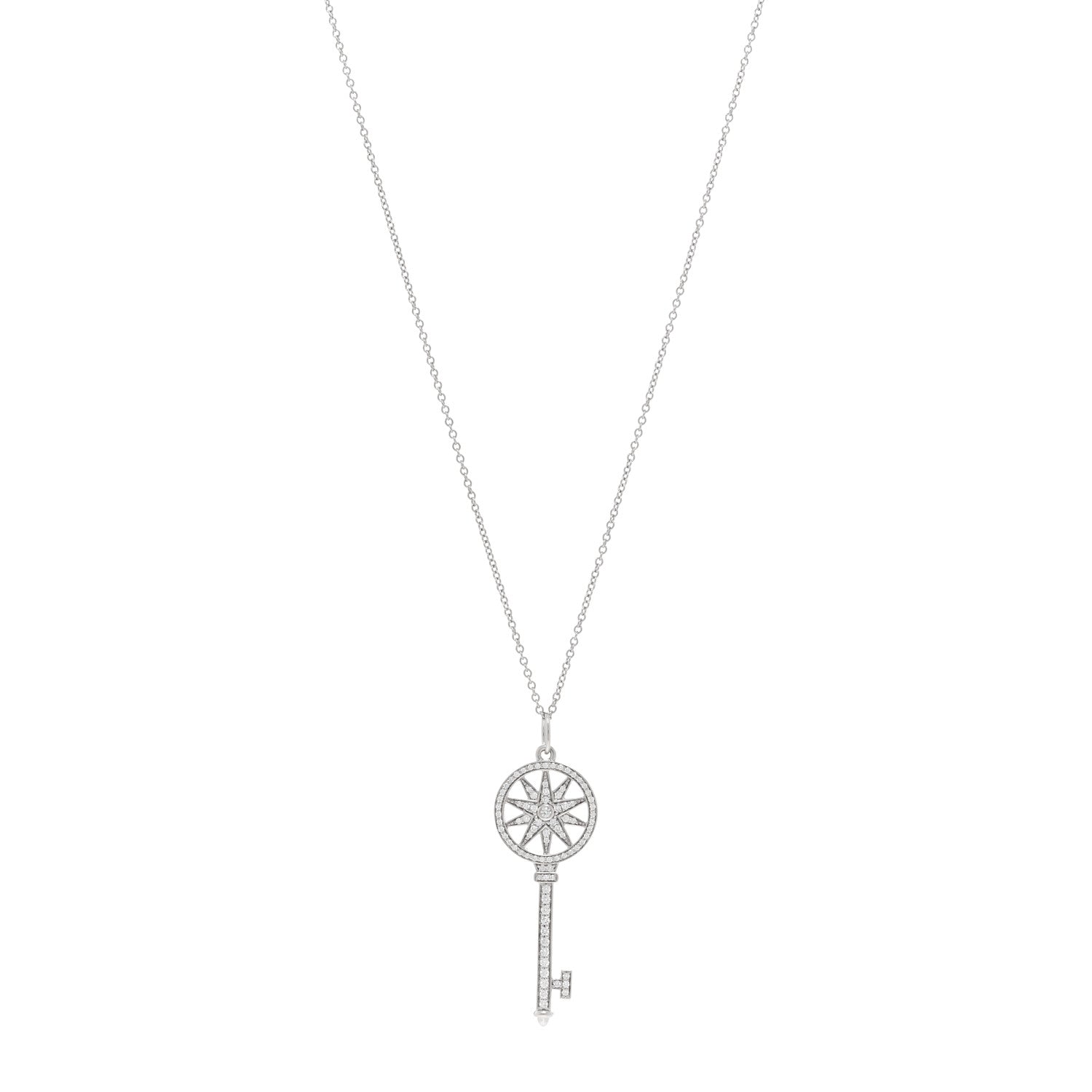 Tiffany Platinum Diamond Star Key Pendant Necklace 1 of 5