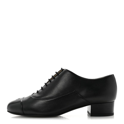 Chanel Smooth Lambskin Lace Up Shoes 39.5 Black 1 of 9