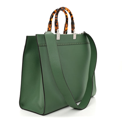 Fendi Vitello Cher Plexiglass Logo Debossed Medium Fendi Sunshine Shopper Tote Verde Islanda 3 of 11
