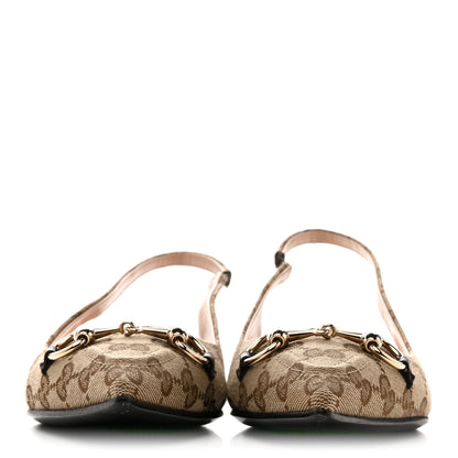 Gucci Monogram Horsebit Womens Slingback Ballet Flat 38 Beige Ebony Cocoa 3 of 12