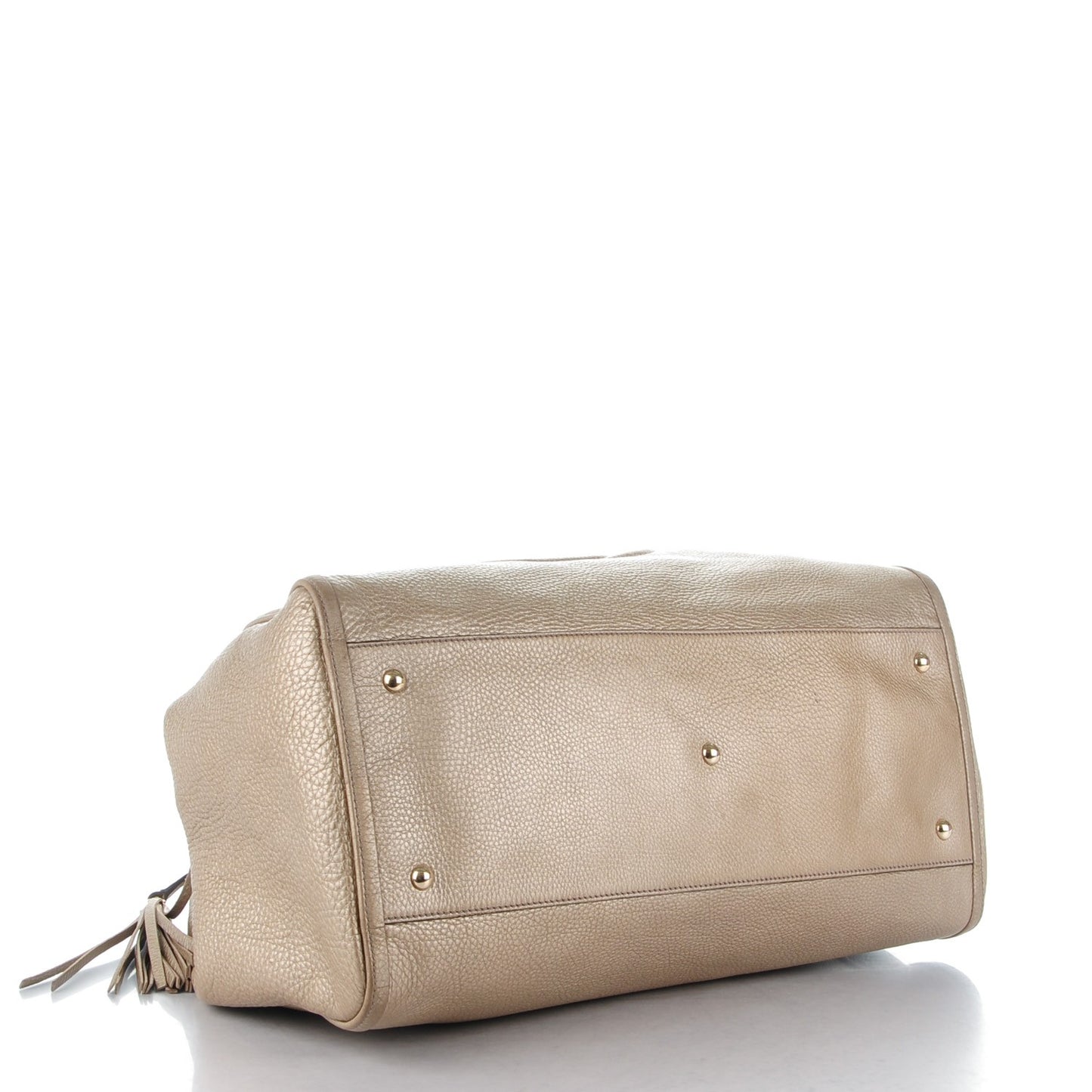 Metallic Pebbled Calfskin Large Soho Shoulder Bag Golden Beige