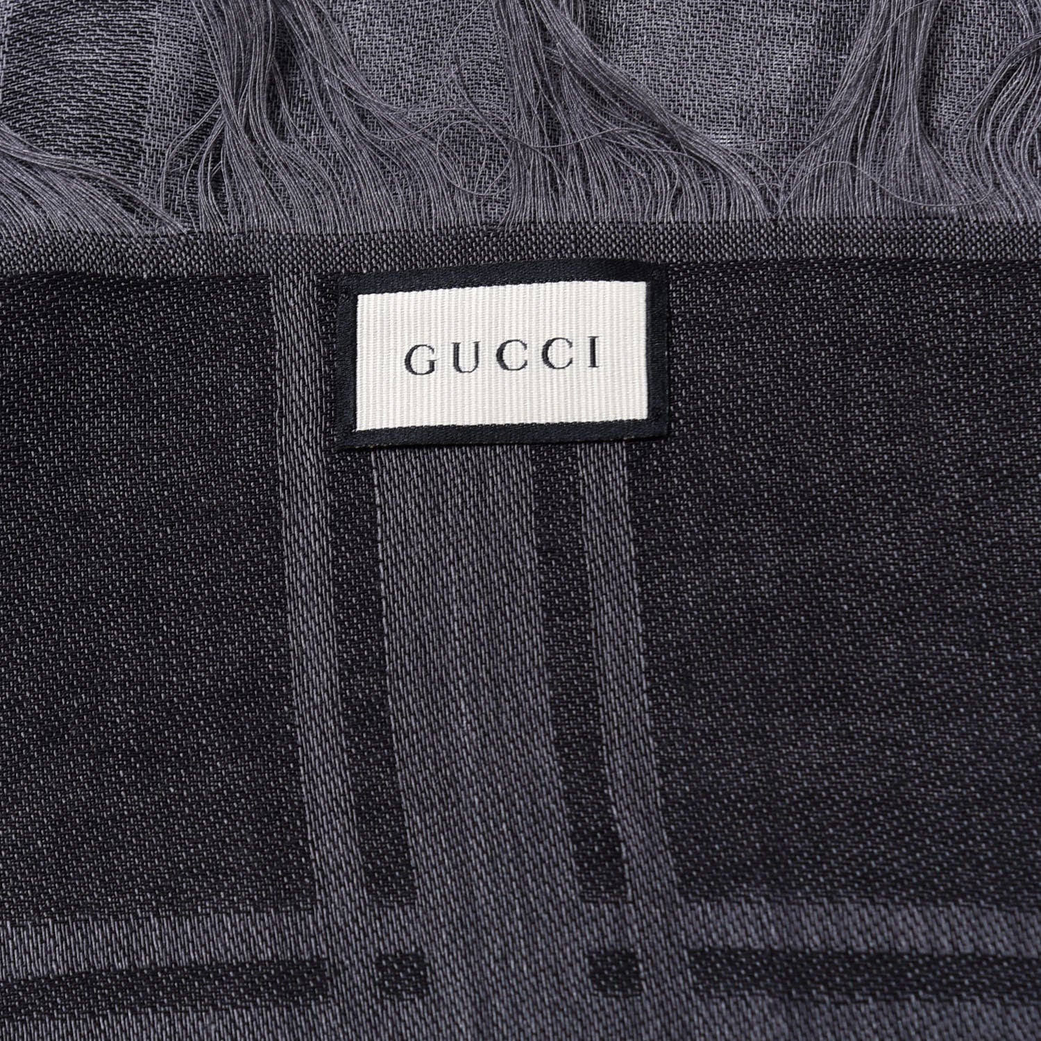 Gucci Wool Silk GG Monogram Diamante Plaid Surviee Shawl Graphite Black 7 of 7