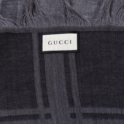 Gucci Wool Silk GG Monogram Diamante Plaid Surviee Shawl Graphite Black 7 of 7
