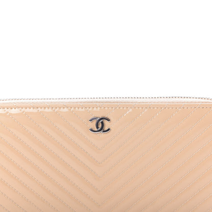 Chanel Patent Chevron Quilted Zip Around Wallet Beige 10 of 11