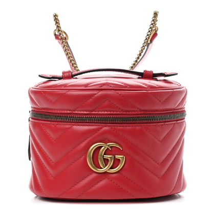 Gucci Calfskin Matelasse Mini GG Marmont Round Backpack Hibiscus Red 1 of 8