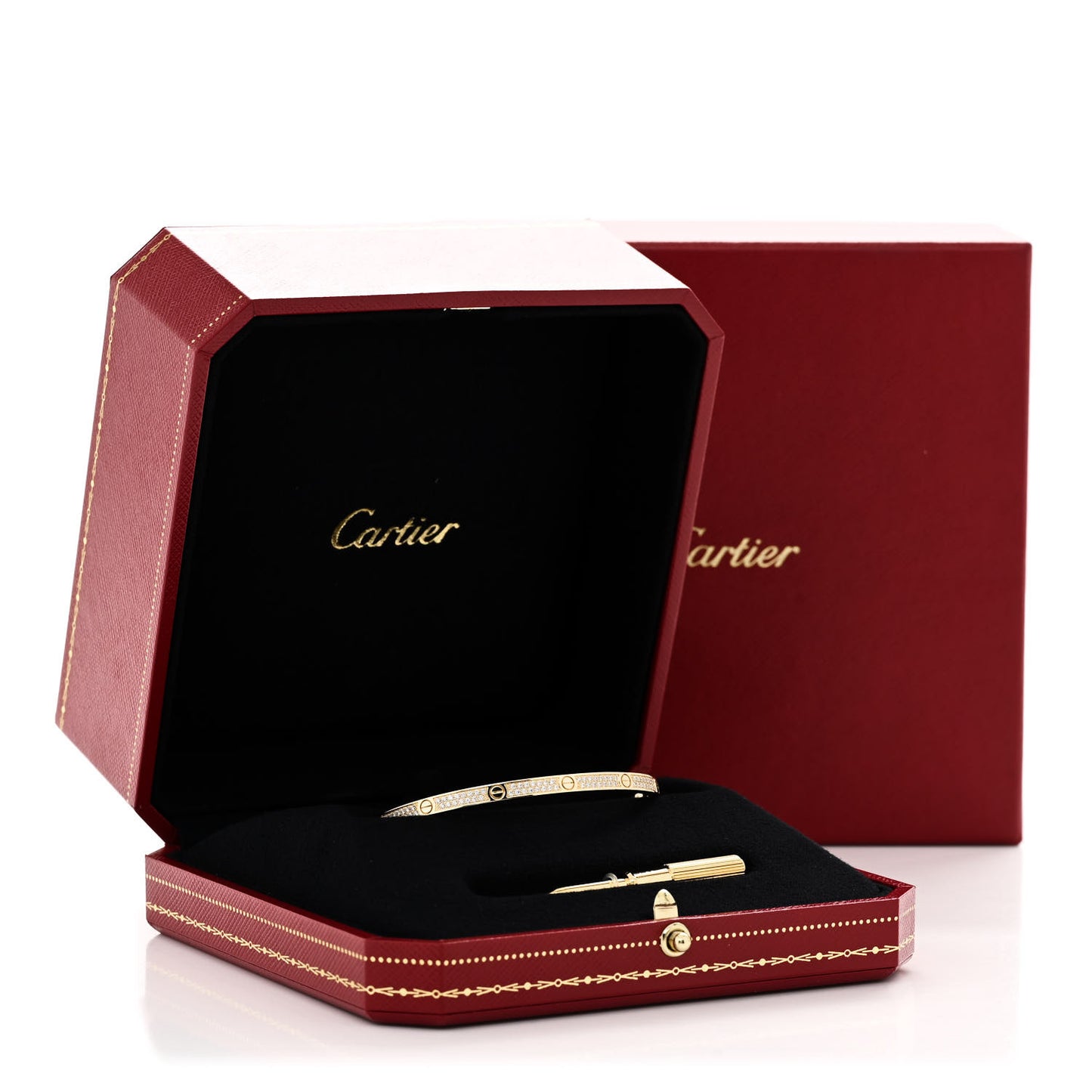 18K Yellow Gold Diamond Small LOVE Paved Bracelet 17
