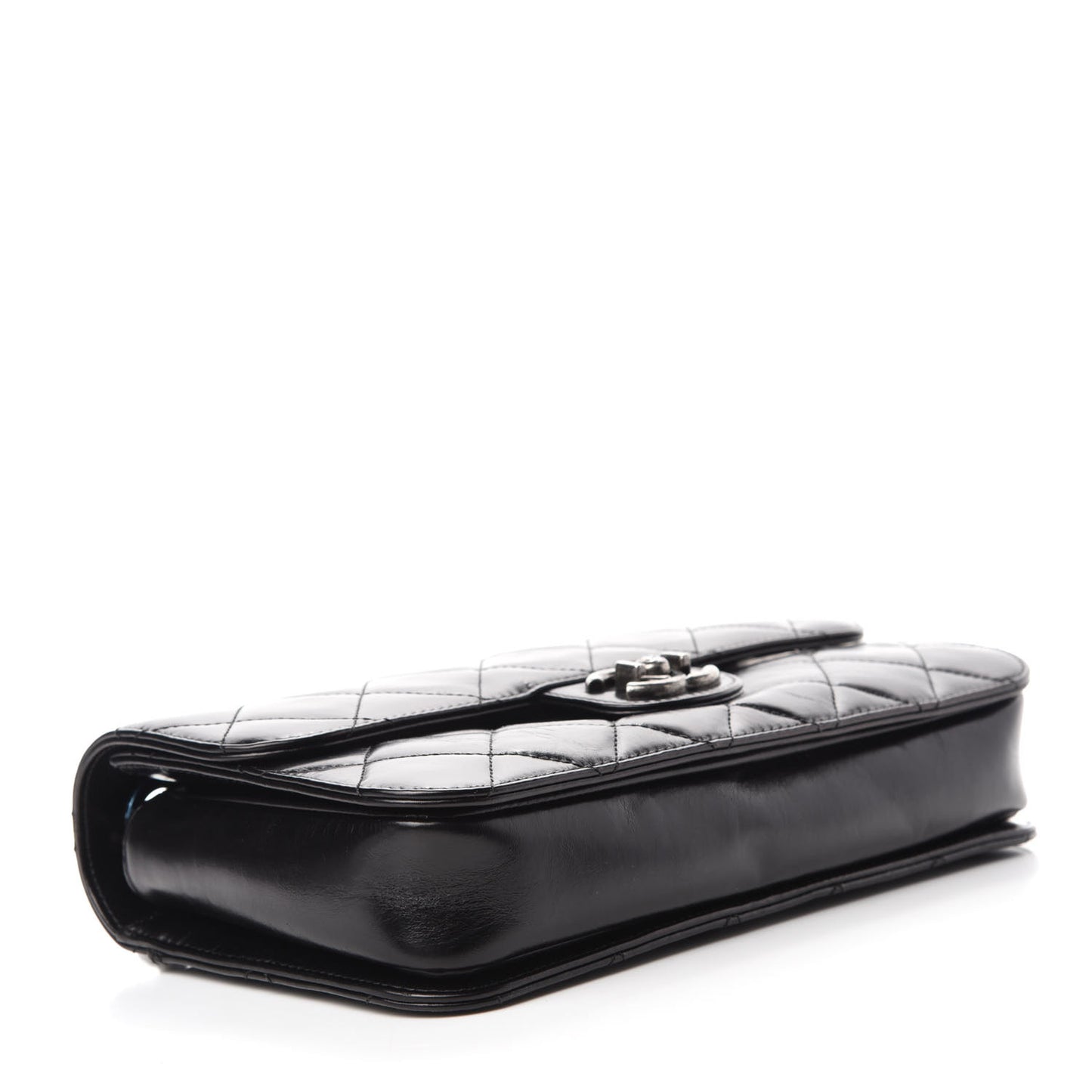 Glazed Calfskin Quilted Medium Perfect Edge Flap Black