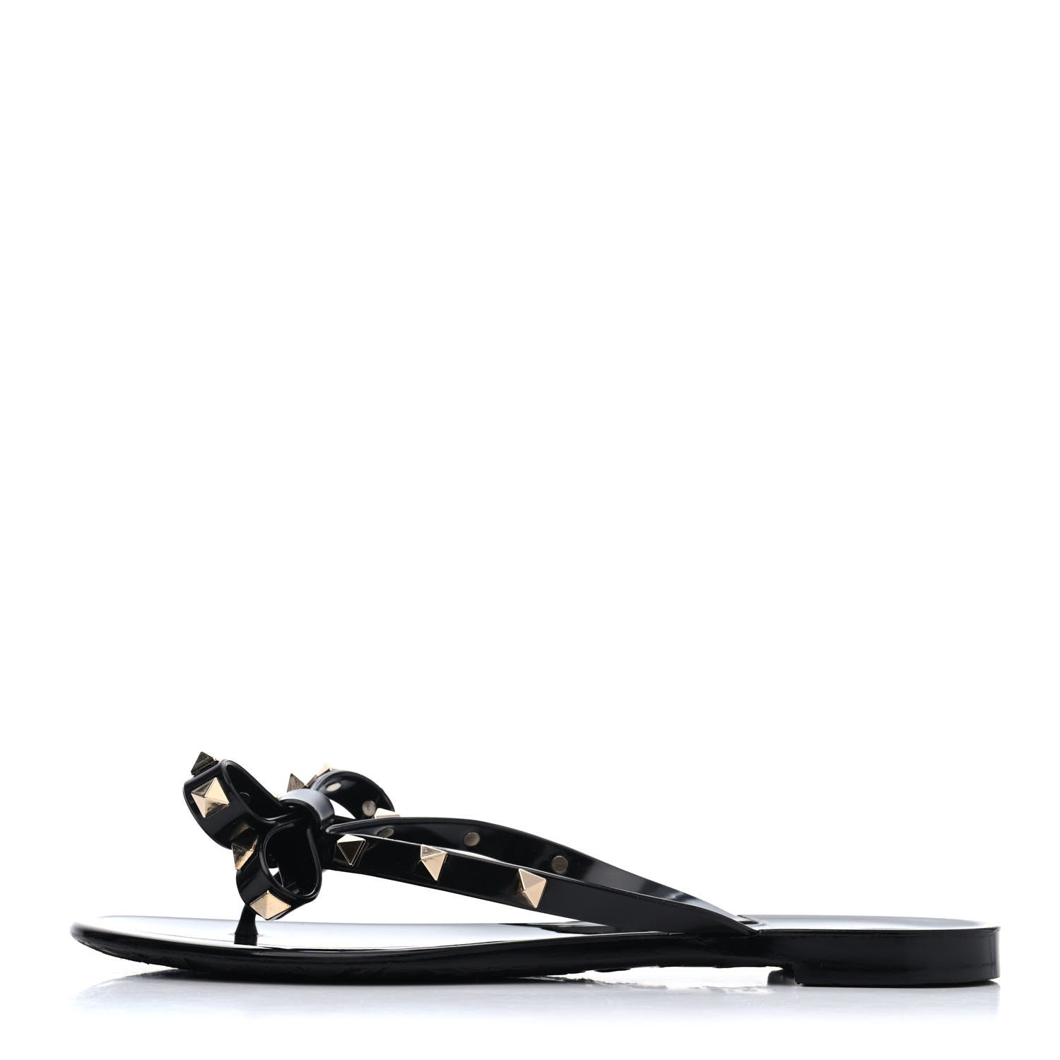 Valentino Garavani PVC Jelly Rockstud Bow Thong Sandals 37 Black 1 of 4