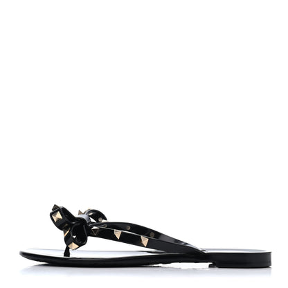 Valentino Garavani PVC Jelly Rockstud Bow Thong Sandals 37 Black 1 of 4