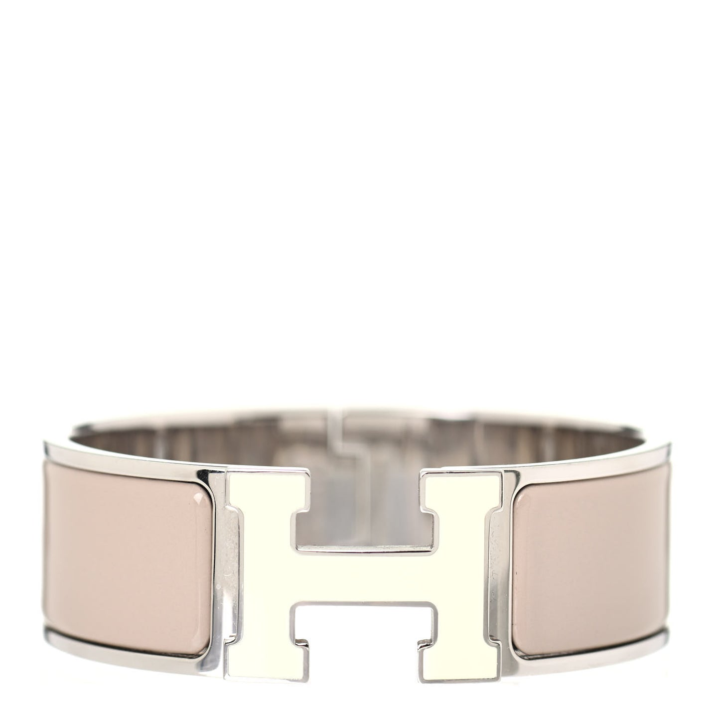 Enamel Wide Clic Clac H Bracelet PM Blanc Marron Glace