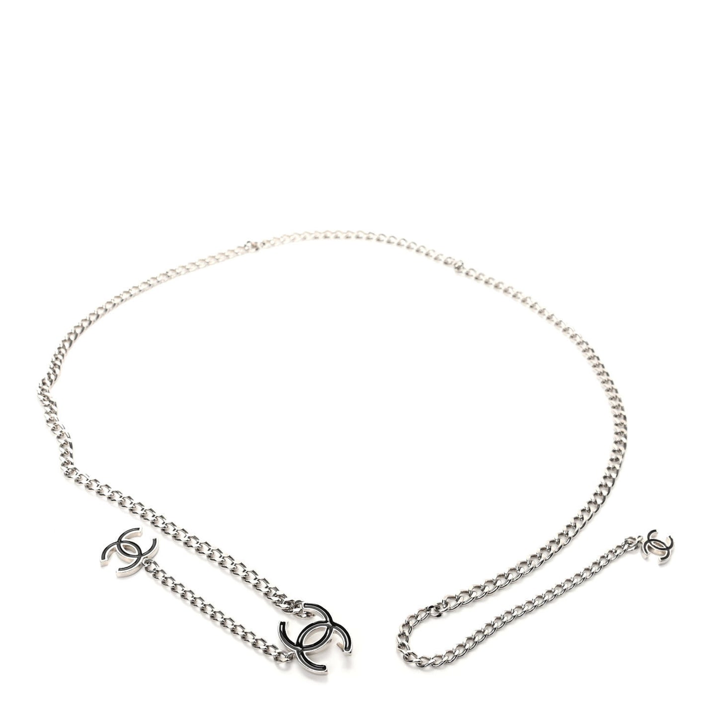 Enamel CC Chain Logo Belt Silver Black