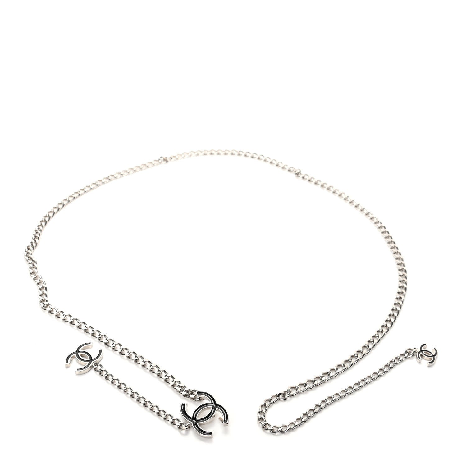 Chanel Enamel CC Chain Logo Belt Silver Black 1 of 5