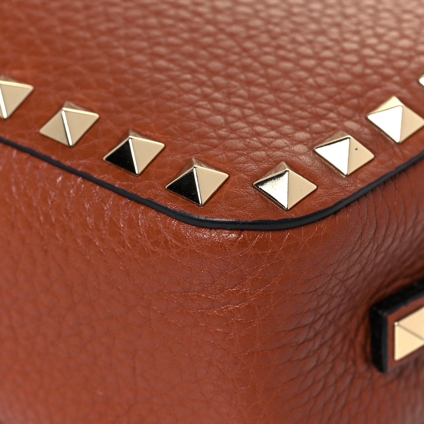 Pebbled Calfskin Rockstud Camera Crossbody Bag Tan