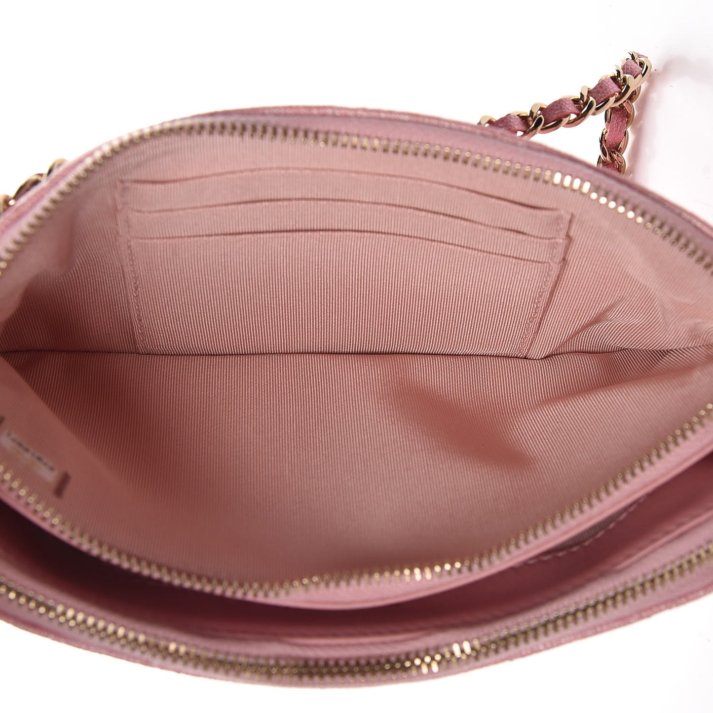 Iridescent Caviar Quilted Small Clutch With Chain Pink