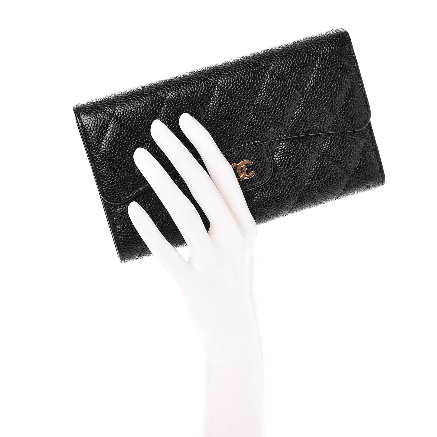 Caviar Quilted Large Flap Wallet Black
