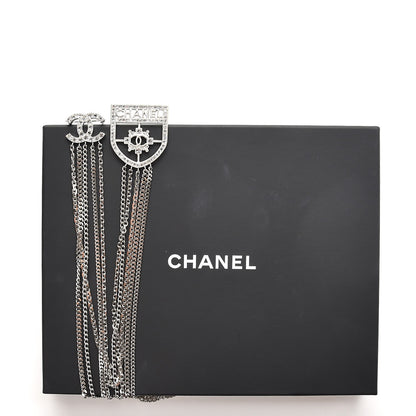 Chanel Baguette Crystal CC Shield Multi Strand Long Chain Brooch Silver 7 of 7