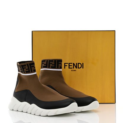 Fendi Stretch Knit Jacquard FF Reloaded Mens High Top Sock Sneakers 10 Tobacco Black 9 of 9