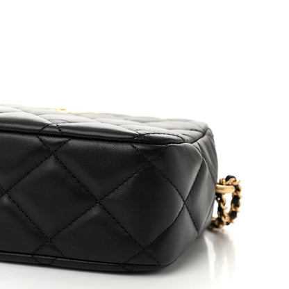 Chanel Lambskin Quilted Pearl Chain Camera Case Black 9 of 10