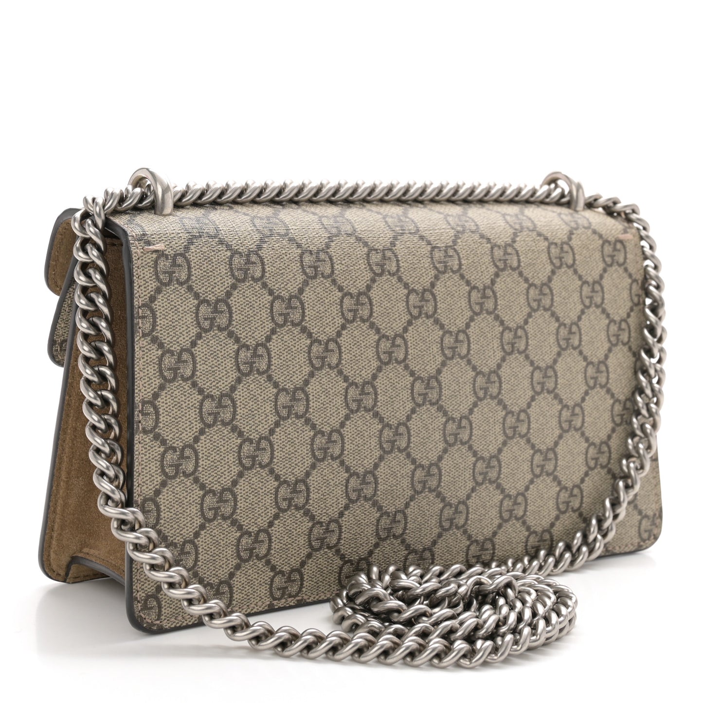GG Supreme Monogram Suede Crystal Small Dionysus Shoulder Bag Taupe
