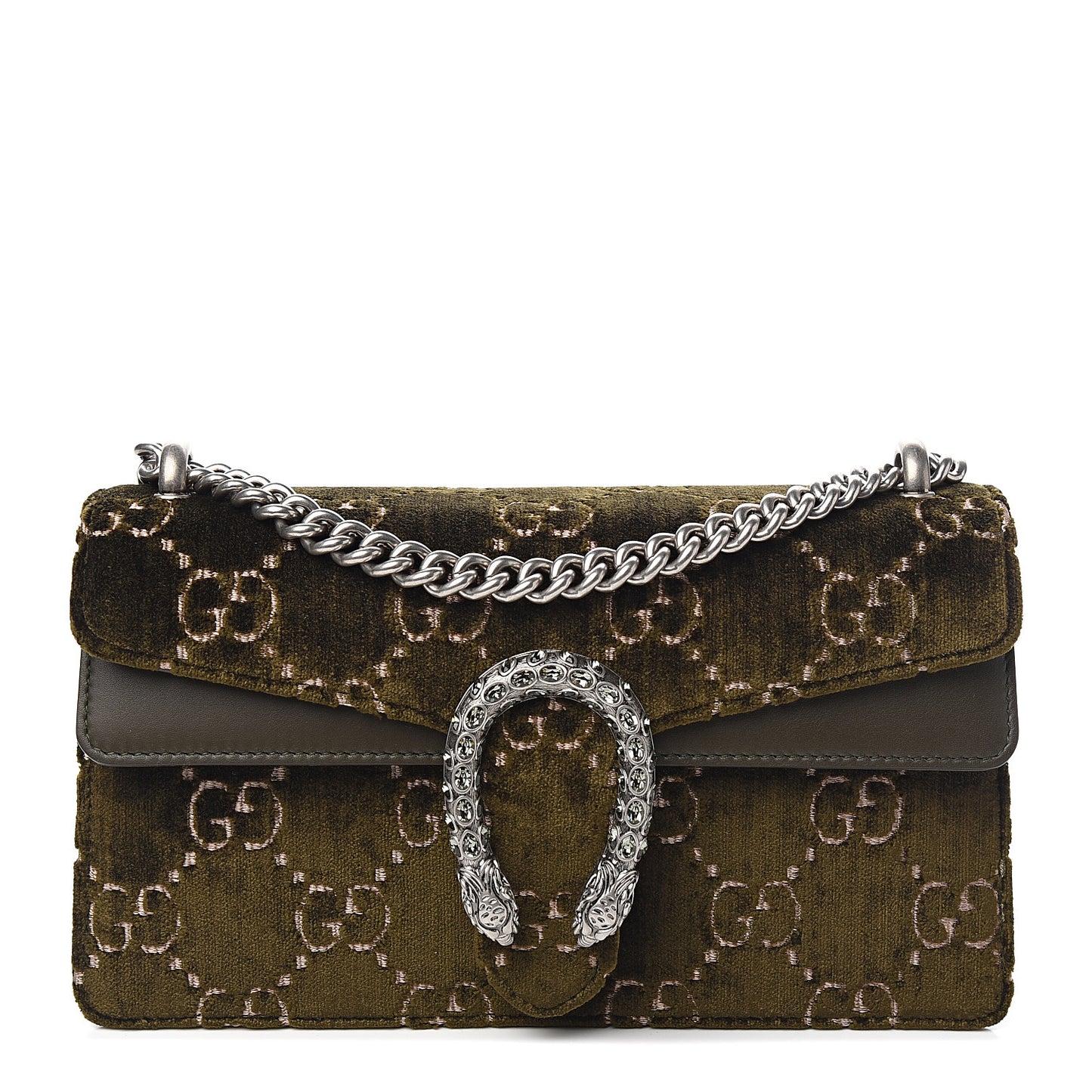 Velvet Moon Calfskin Crystal GG Monogram Small Dionysus Shoulder Bag Dark Olive Rose Gold
