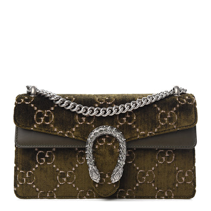 Gucci Velvet Moon Calfskin Crystal GG Monogram Small Dionysus Shoulder Bag Dark Olive Rose Gold 1 of 9