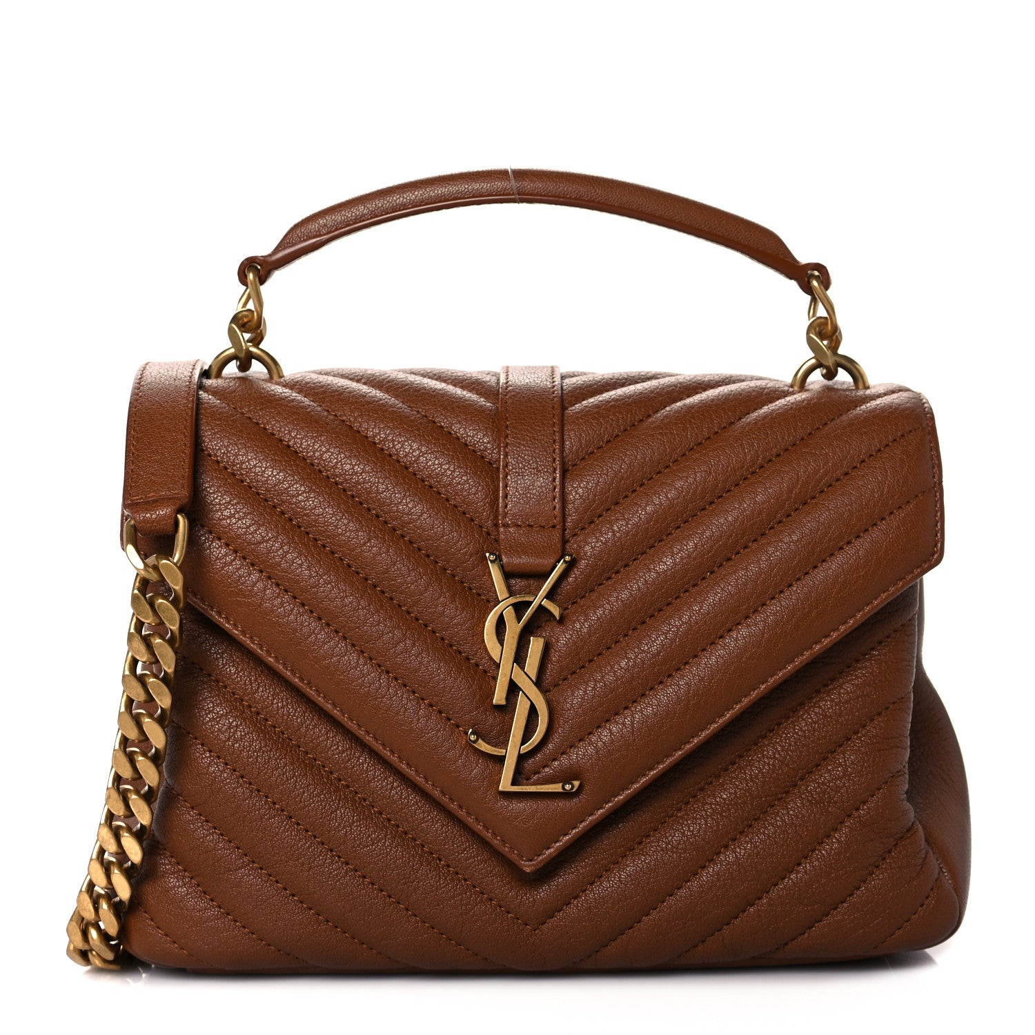 Saint Laurent Calfskin Matelasse Chevron Monogram Medium College Bag Brick 1 of 13