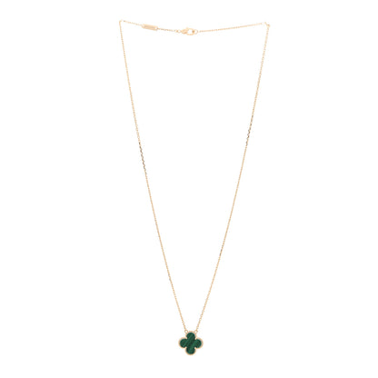 Van Cleef & Arpels 18K Yellow Gold Malachite Vintage Alhambra Pendant Necklace 2 of 3