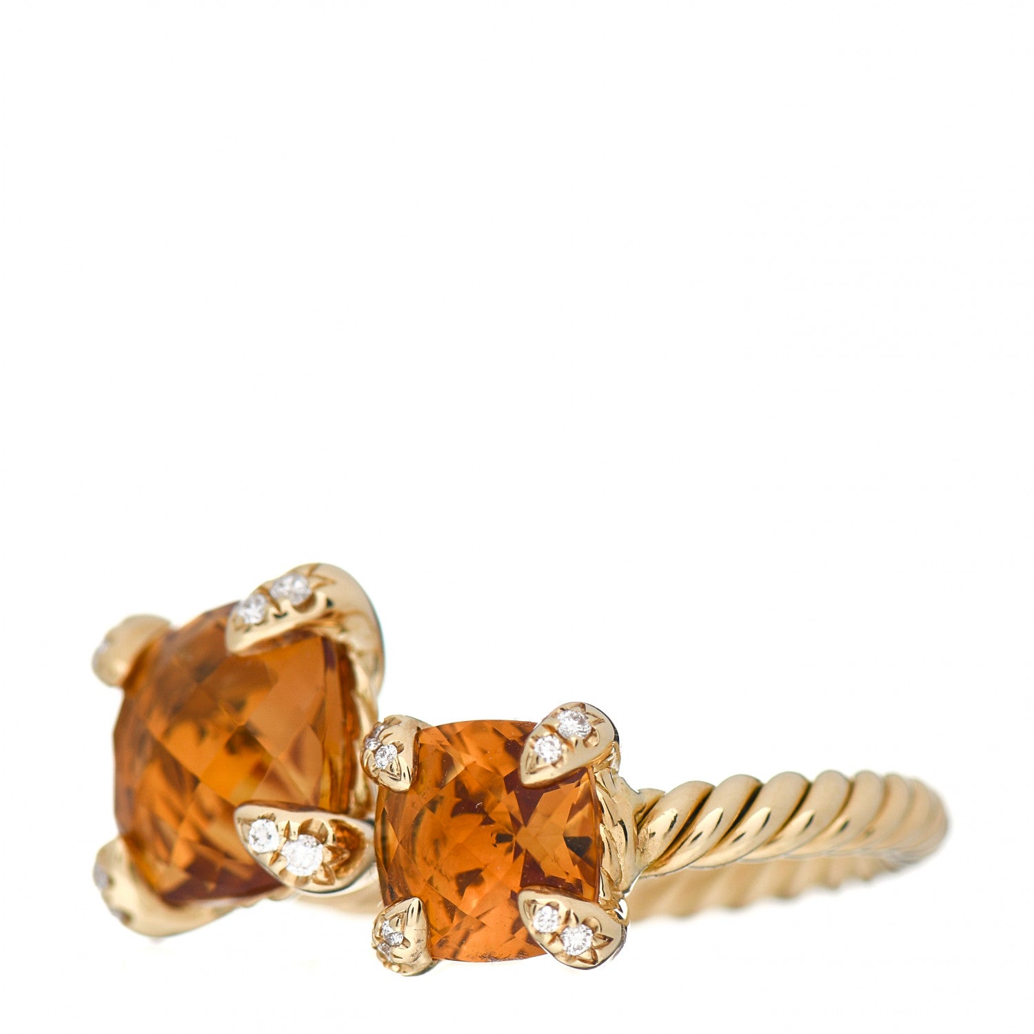 David Yurman 18K Yellow Gold Diamond Citrine Chatelaine Bypass Ring 54 6.75 3 of 5