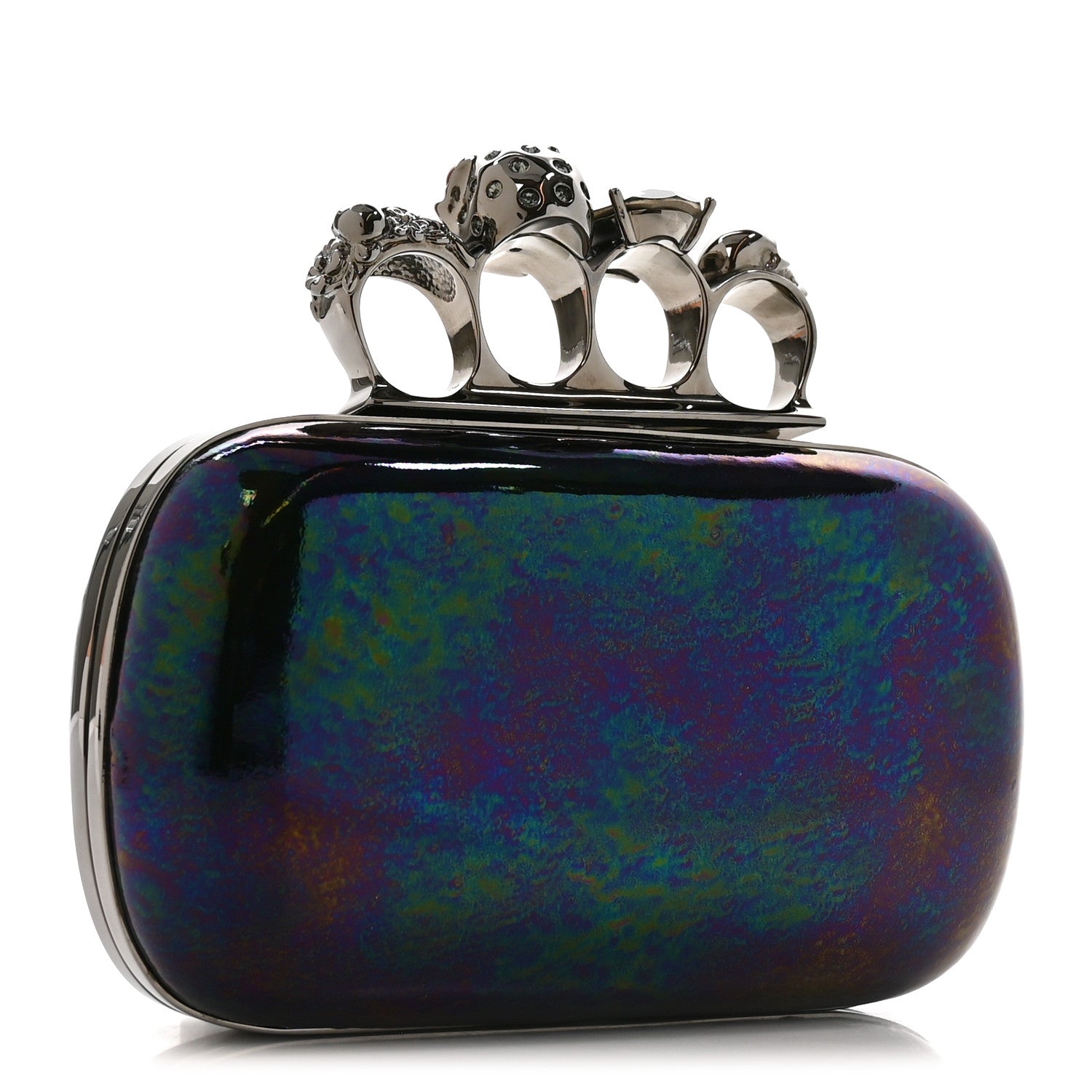 Alexander McQueen Patent Skull Knuckle Oil Slick Duster Box Clutch Multicolor 3 of 8