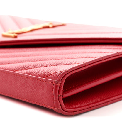 Saint Laurent Grain De Poudre Matelasse Chevron Monogram Chain Wallet New Red 10 of 12