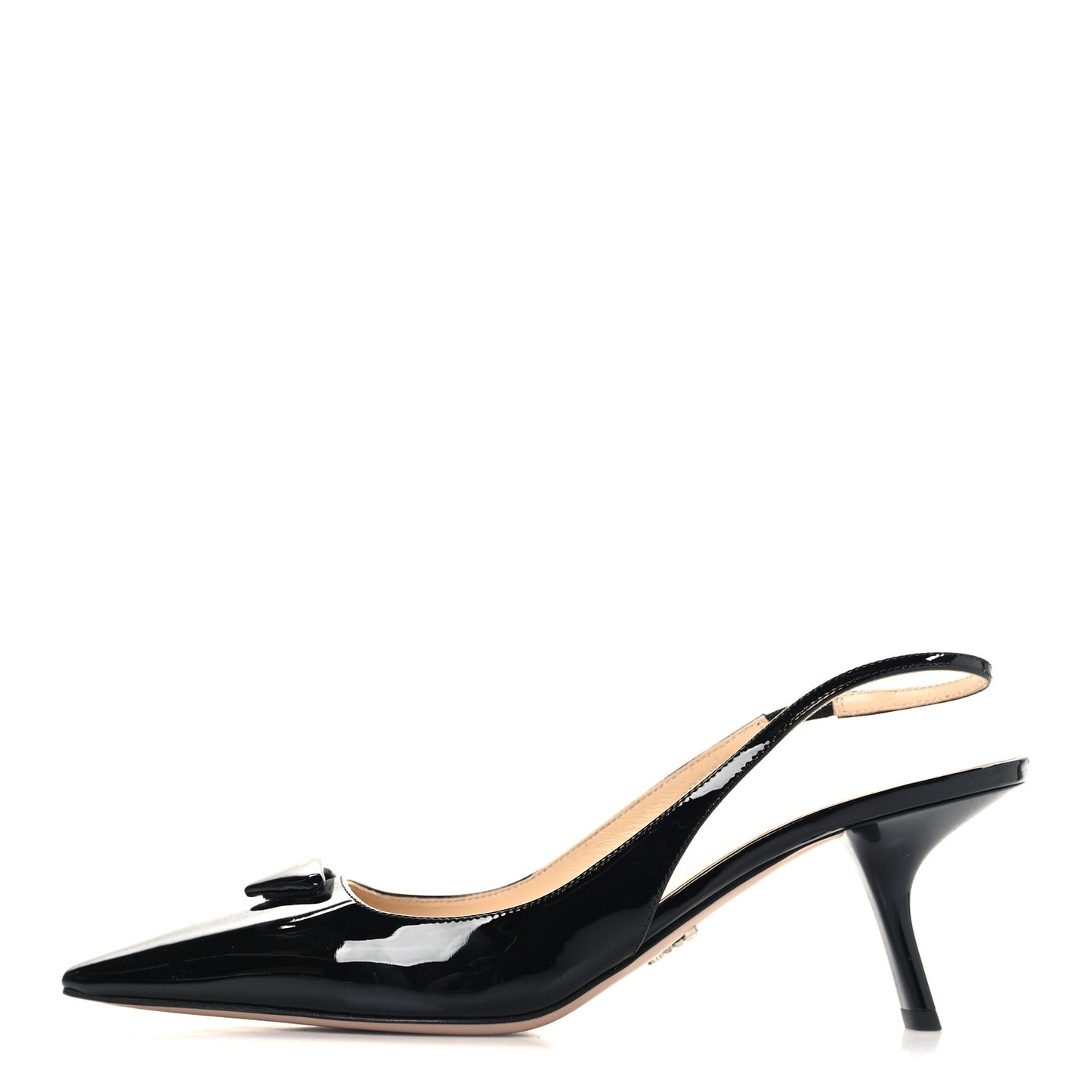 Patent Triangle Logo Pointed Toe 75mm Slingback Pumps 41 Black