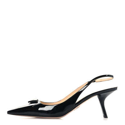 Prada Patent Triangle Logo Pointed Toe 75mm Slingback Pumps 41 Black 1 of 9