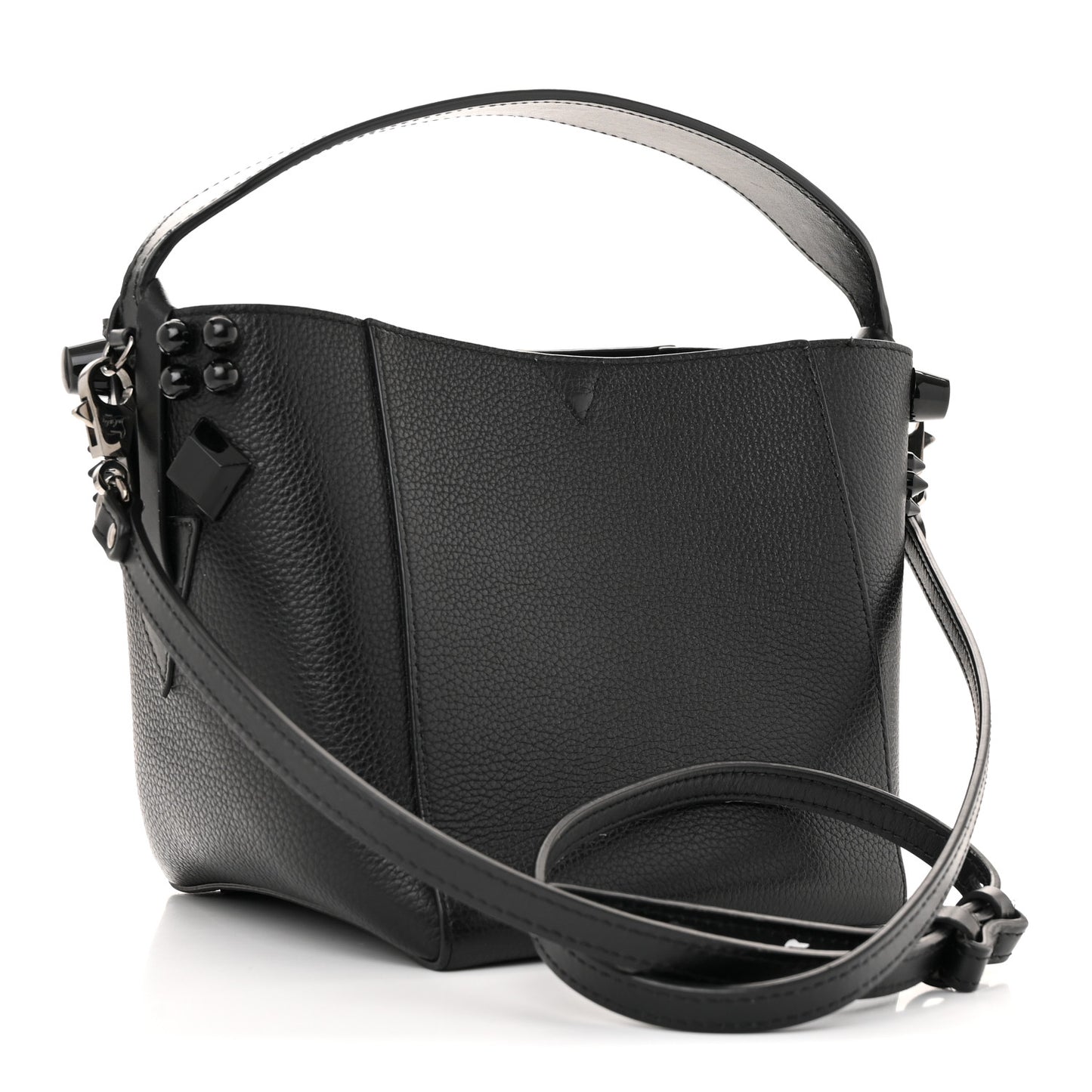 Calfskin Empire Spike Studded Mini Cabachic Bucket Bag Black