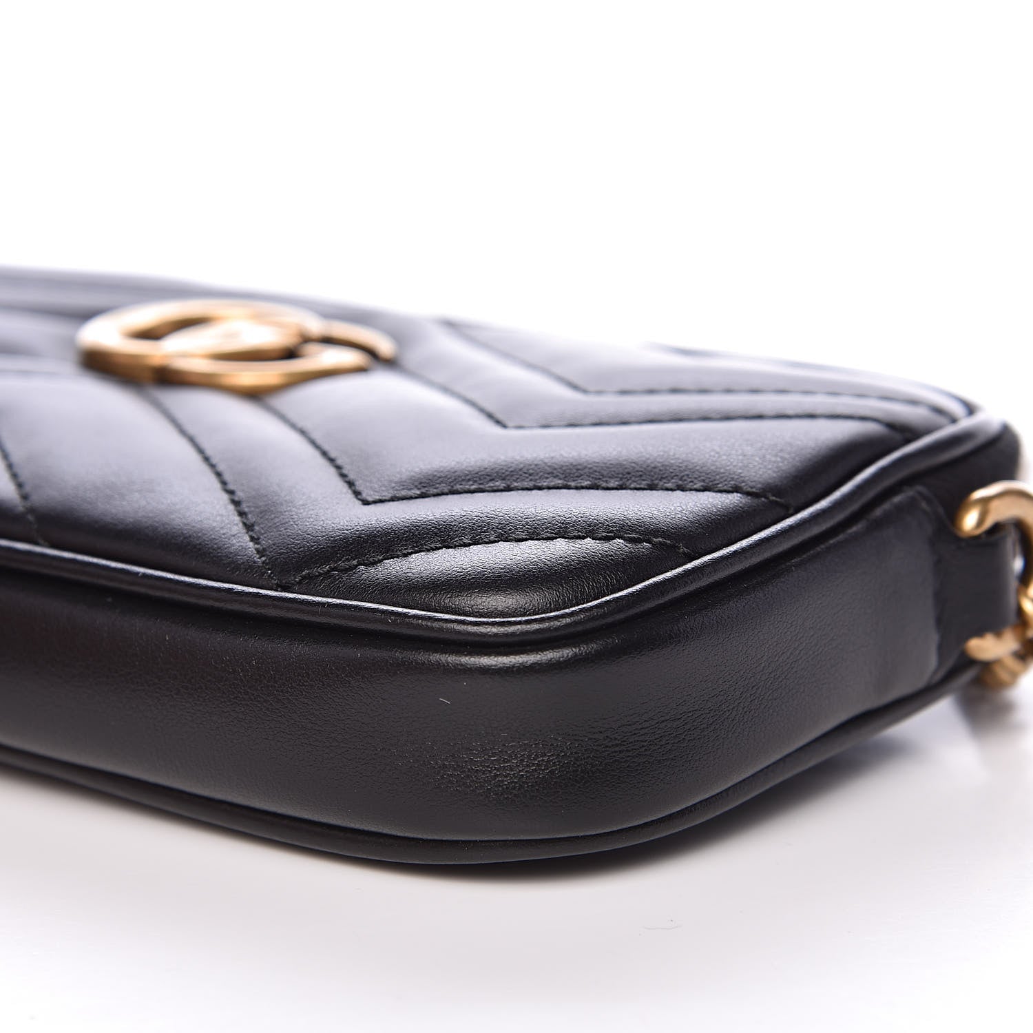 Gucci Calfskin Matelasse Mini GG Marmont Chain Crossbody Bag Black 8 of 10
