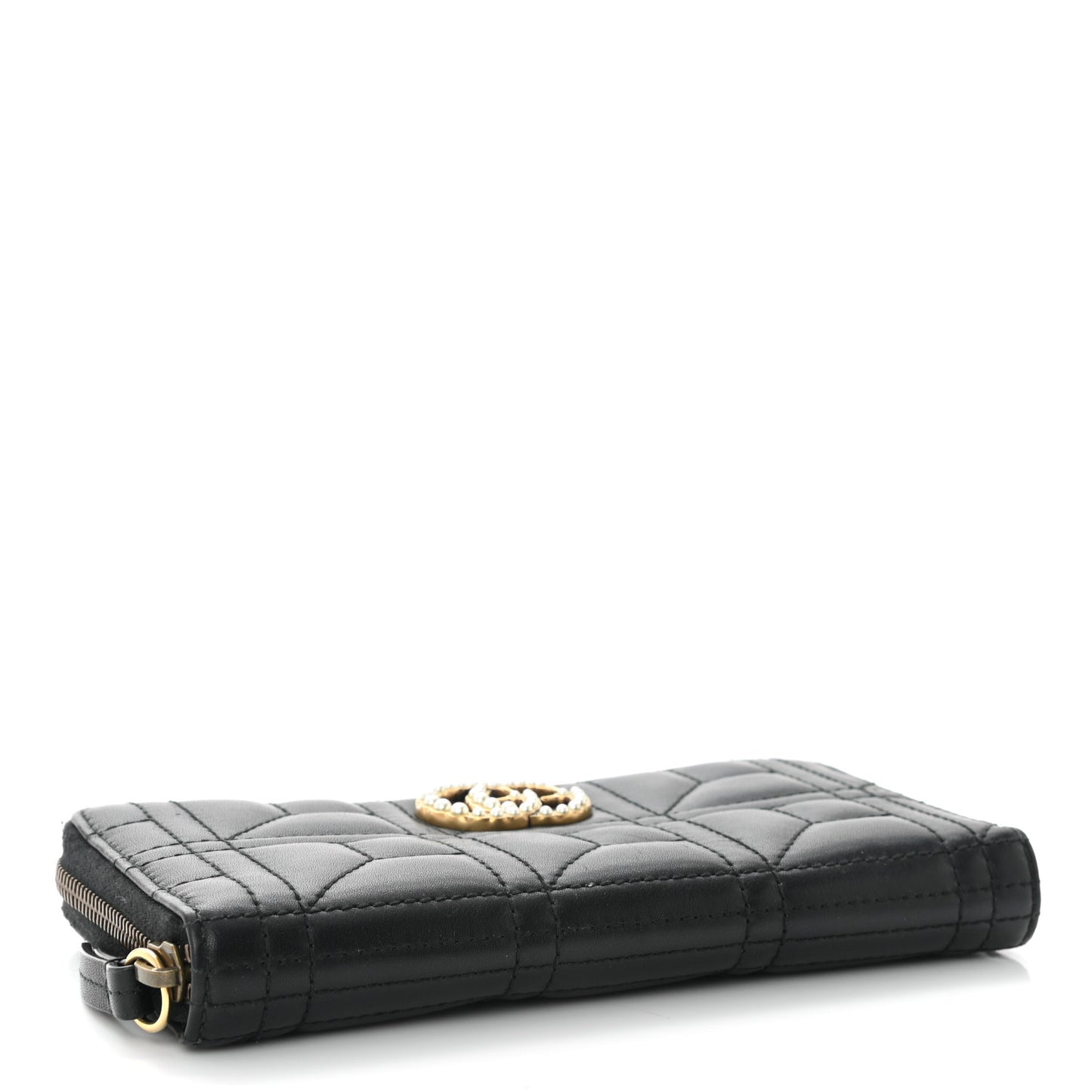 Calfskin Matelasse Pearly GG Marmont Zip Around Wallet Black
