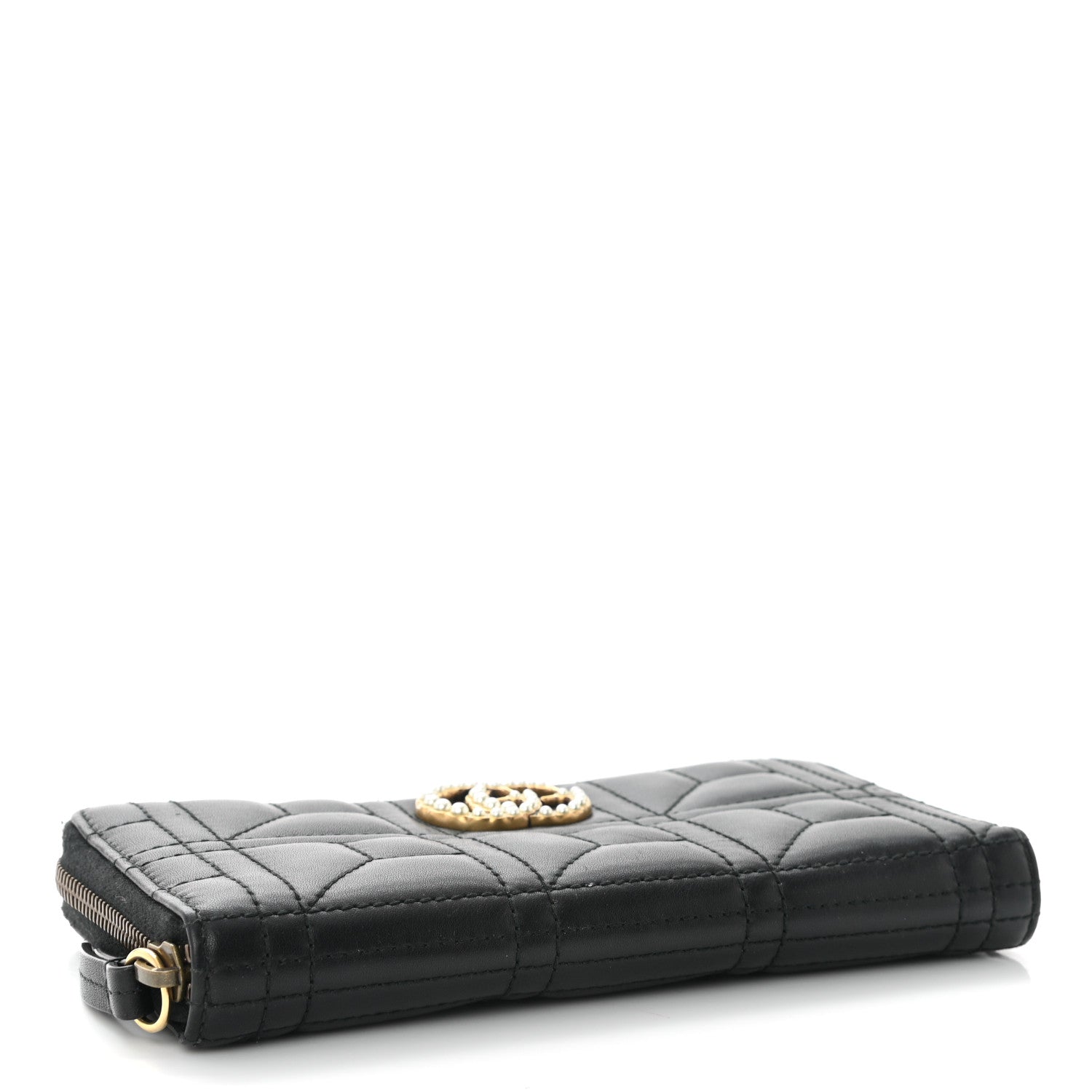 Gucci Calfskin Matelasse Pearly GG Marmont Zip Around Wallet Black 4 of 9