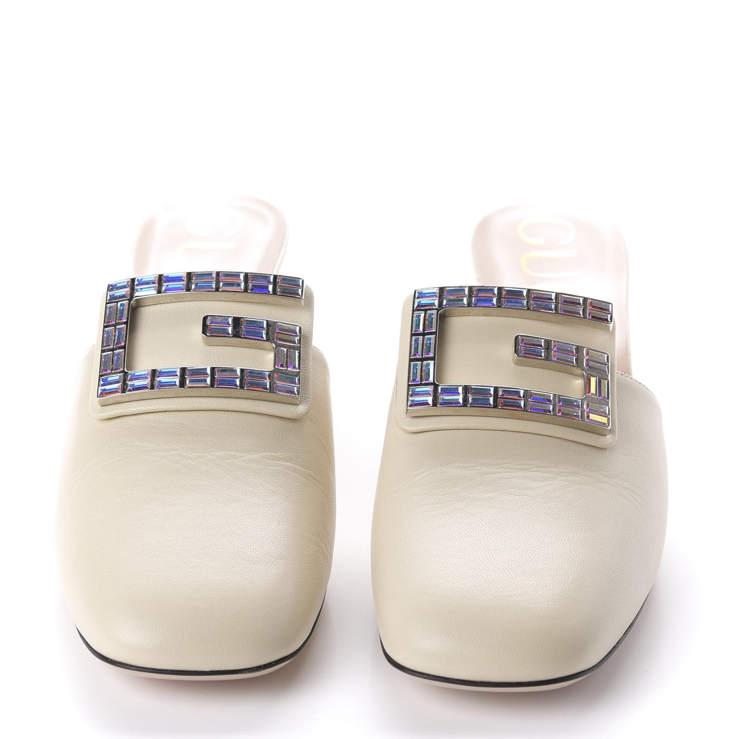 Malaga Kid Crystal Square G Madelyn Mules 40 Vintage White