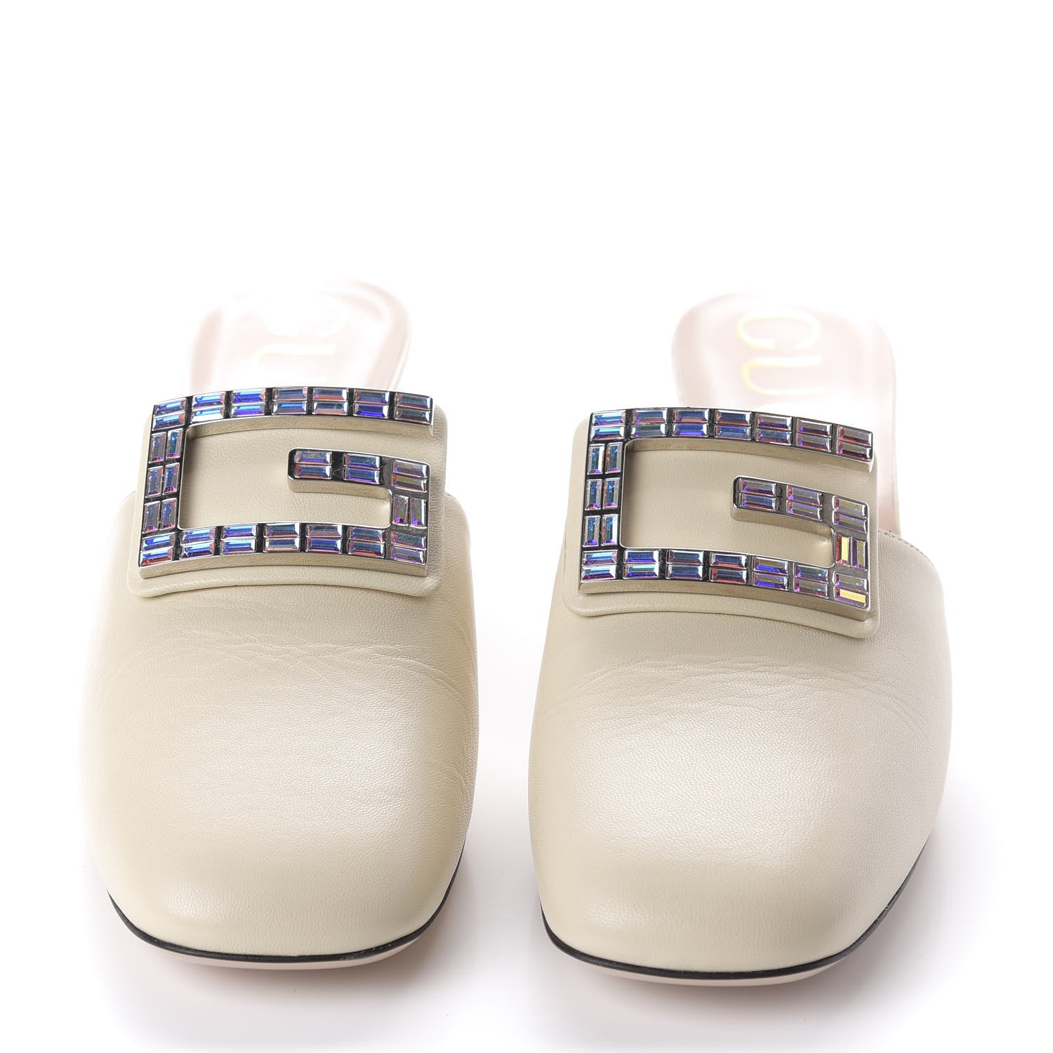 Gucci Malaga Kid Crystal Square G Madelyn Mules 40 Vintage White 2 of 9