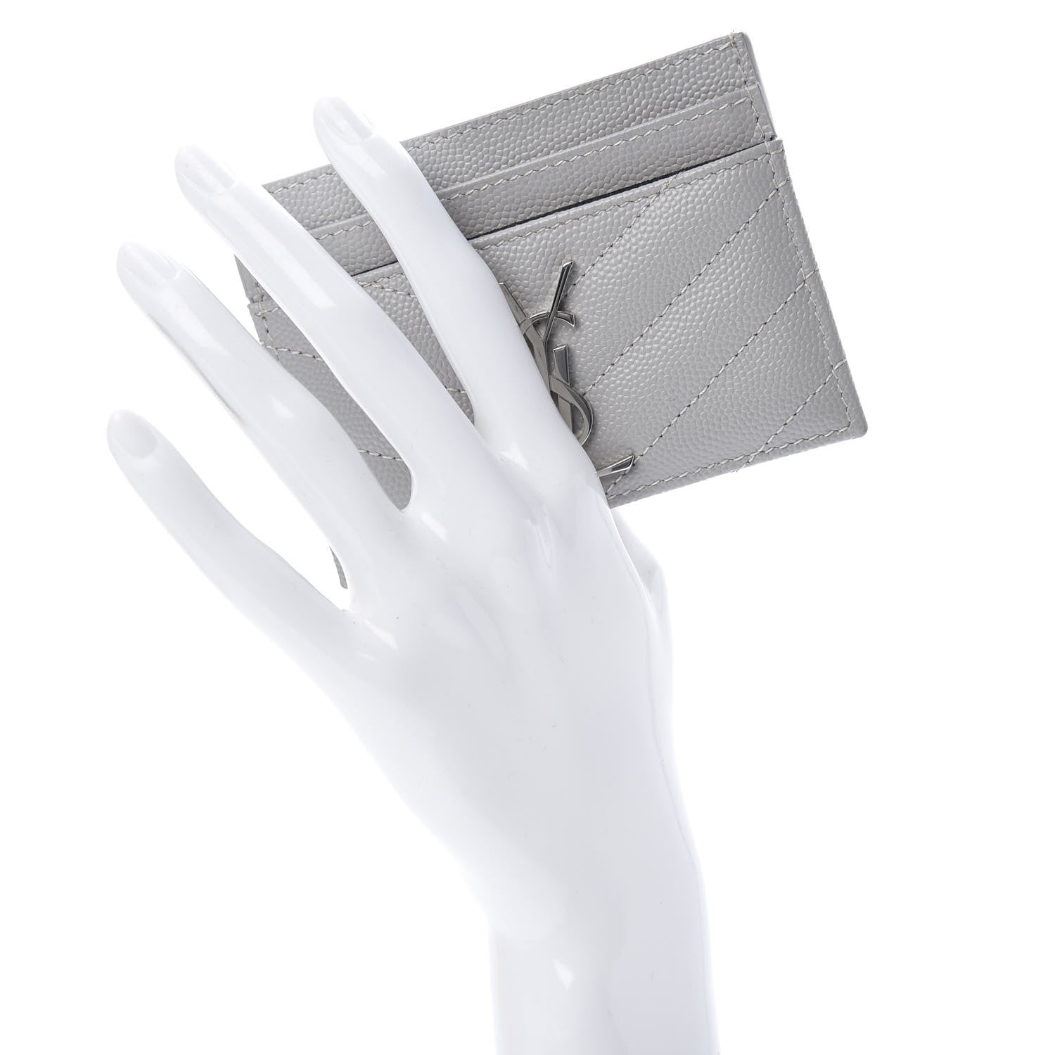 Saint Laurent Grain De Poudre Matelasse Chevron Card Case Granite 2 of 8