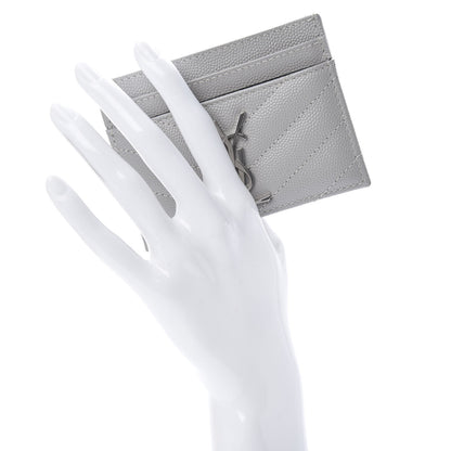 Saint Laurent Grain De Poudre Matelasse Chevron Card Case Granite 2 of 8