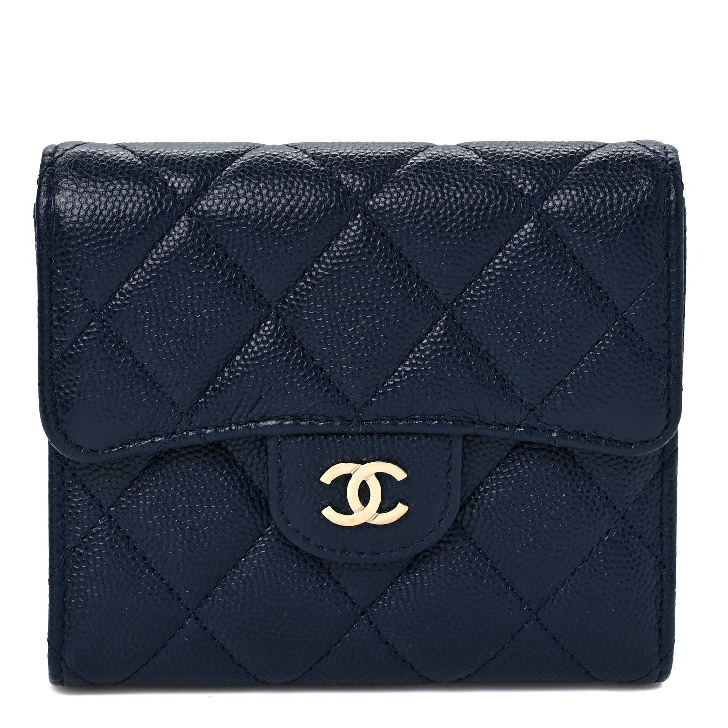 Chanel Caviar Quilted Compact Flap Wallet Navy 1 of 6