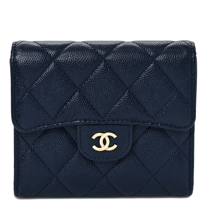 Chanel Caviar Quilted Compact Flap Wallet Navy 1 of 6
