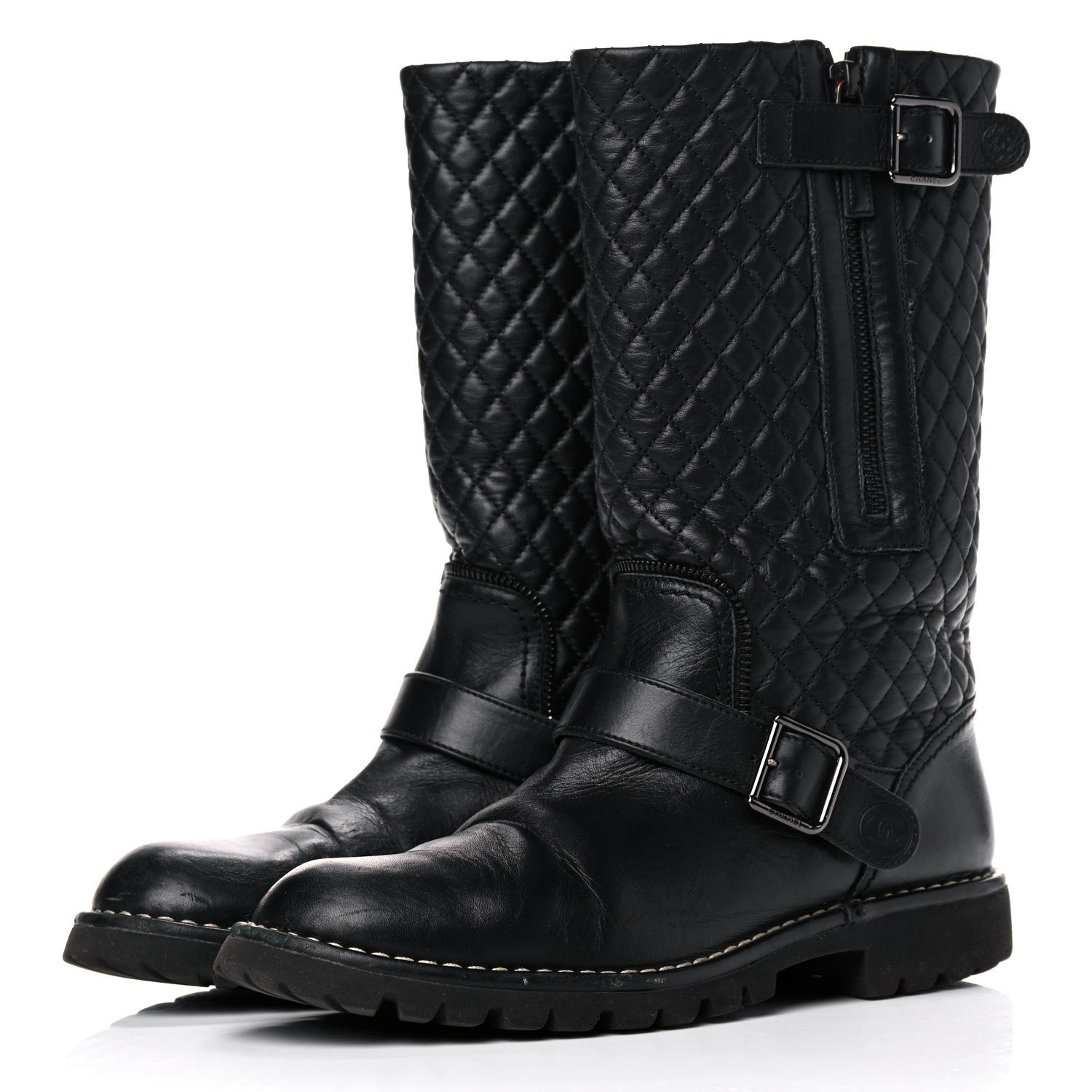 Chanel Calfskin Quilted Biker Boots 40.5 Black 3 of 12