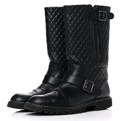 Chanel Calfskin Quilted Biker Boots 40.5 Black 3 of 12