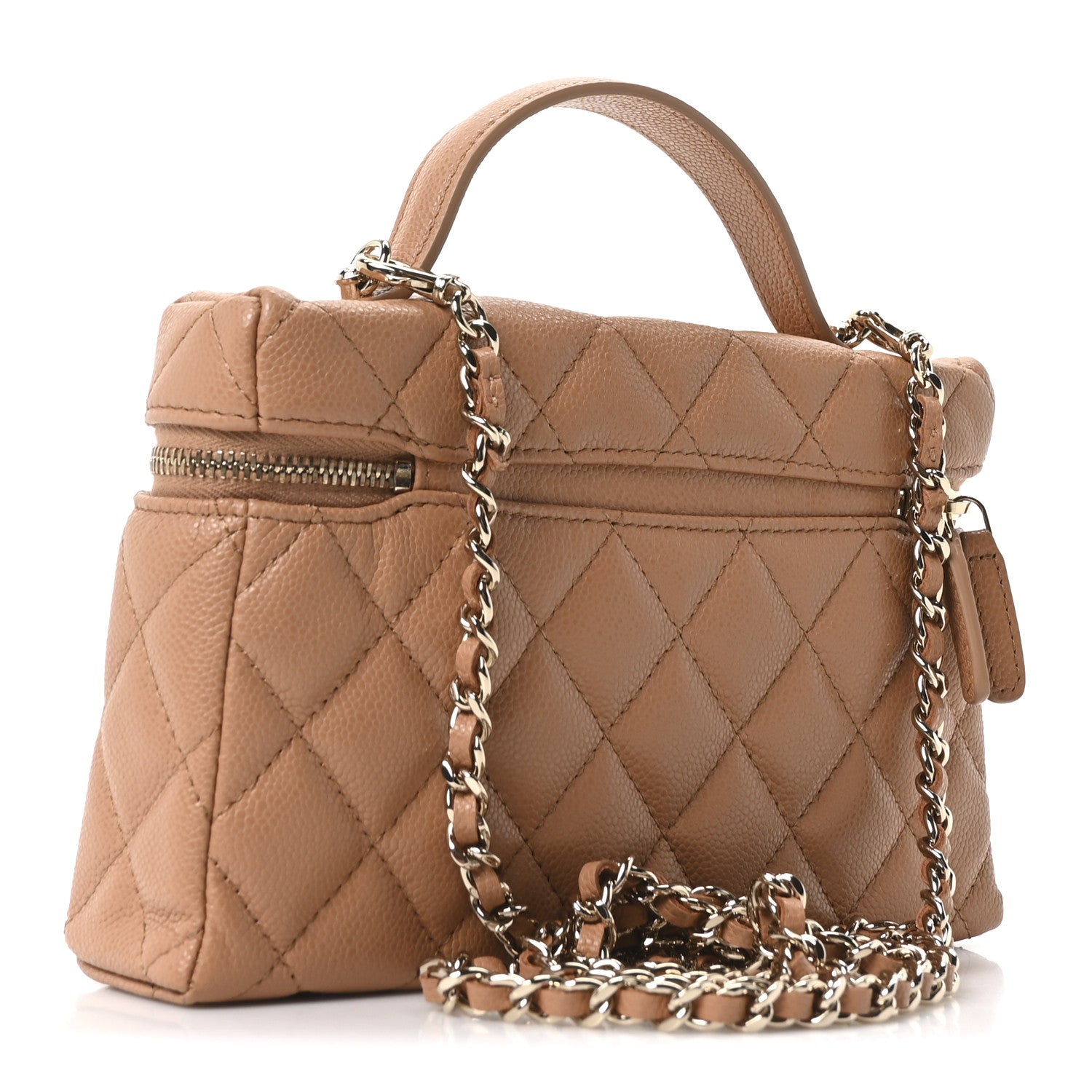 Chanel Caviar Quilted Top Handle Slim Vanity With Chain Brown 3 of 10