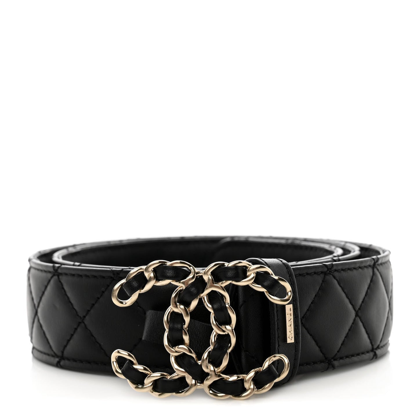 Calfskin Quilted CC Chain Belt 75/30 Black