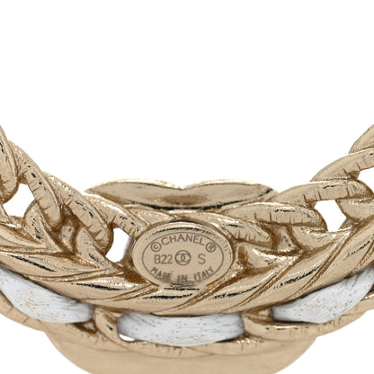 Chanel Crystal Lambskin CC Chain Hoop Earrings Gold White 4 of 4