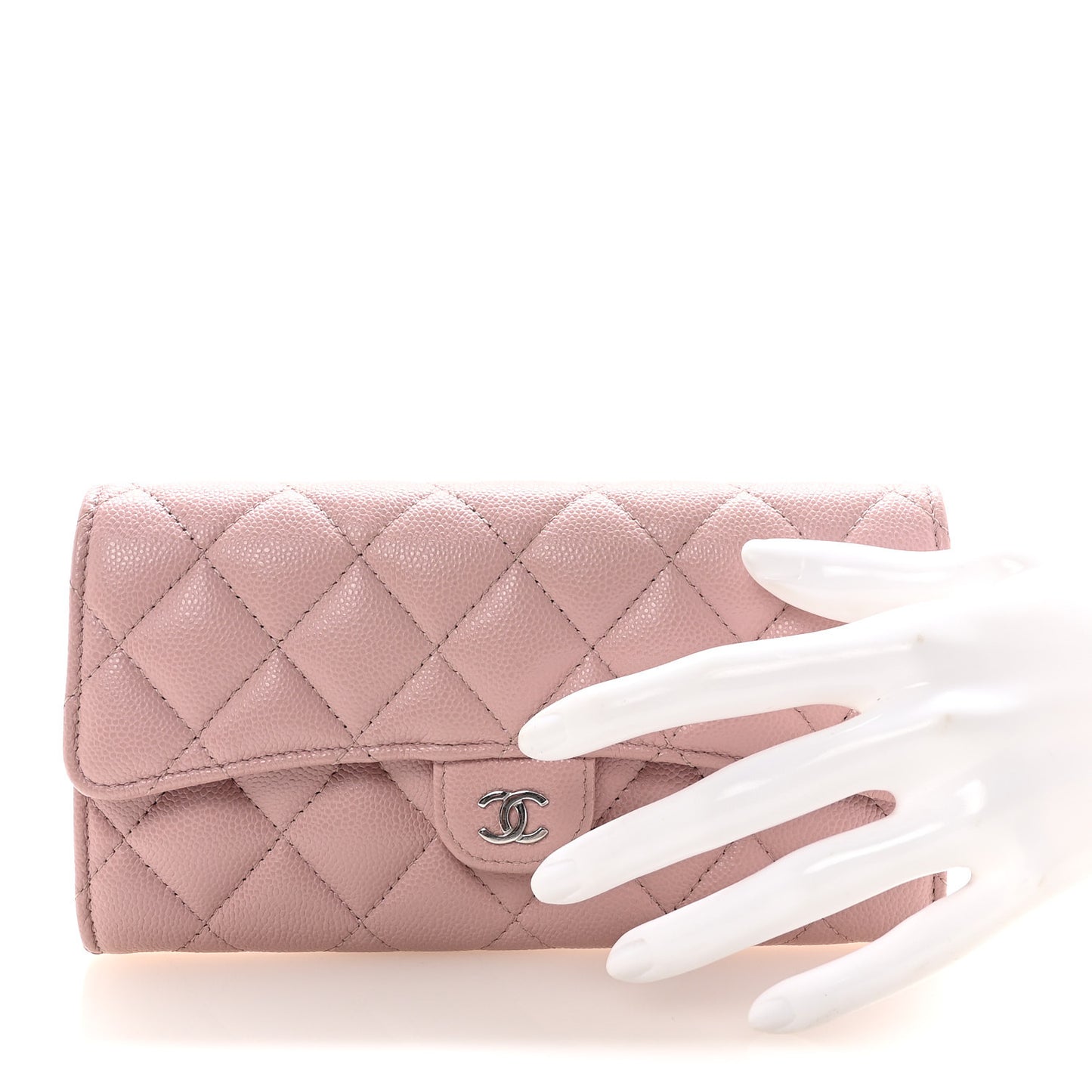 Caviar Quilted Large Gusset Flap Wallet Light Pink