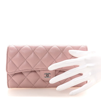 Chanel Caviar Quilted Large Gusset Flap Wallet Light Pink 2 of 9